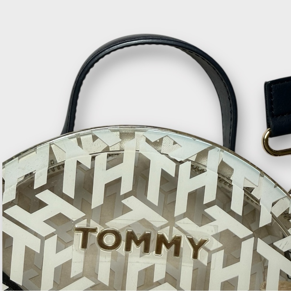 GUC Tommy Hilfiger White and Gold Transparent Monogram Circular Crossbody Bag - Picture 3 of 9
